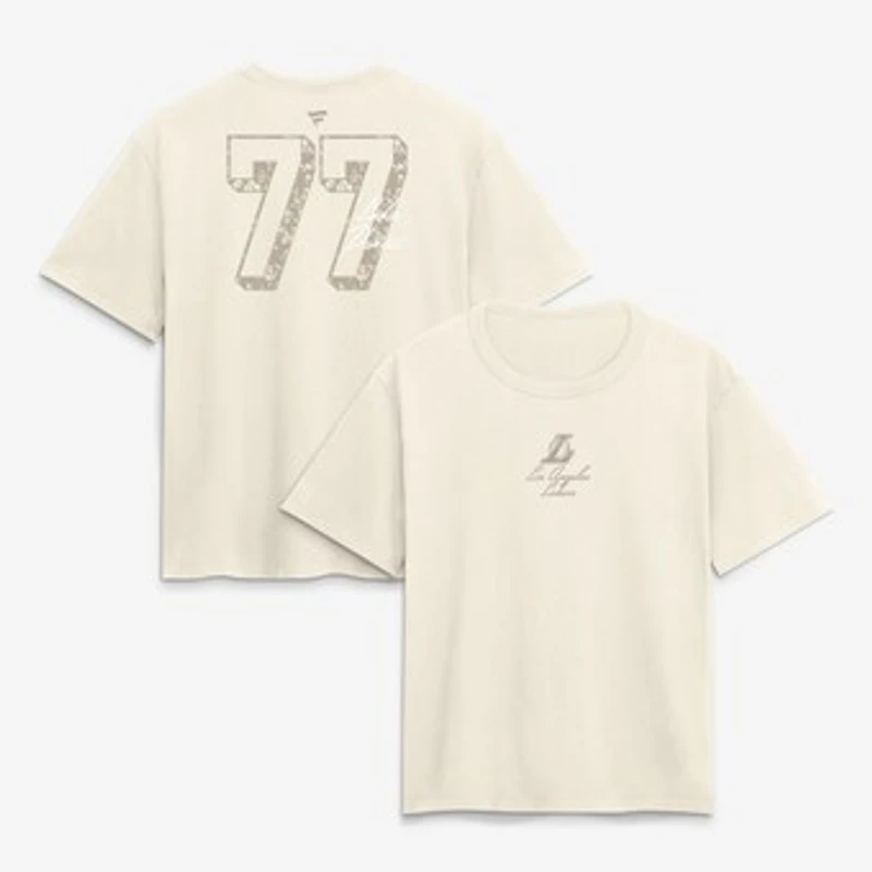 Women's Luka Dončić Cream Los Angeles Lakers Floral Name & Number T-Shirt