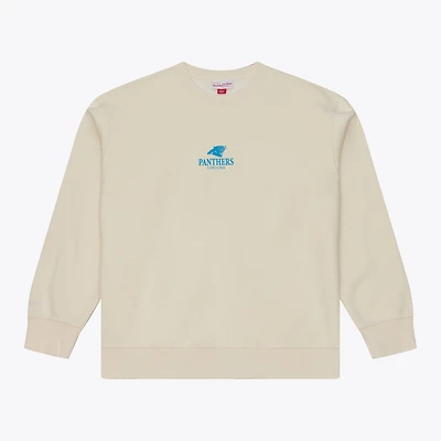 Men's Mitchell & Ness Cream Carolina Panthers Core Essentials Micro Logo Fleece Sweatshirt