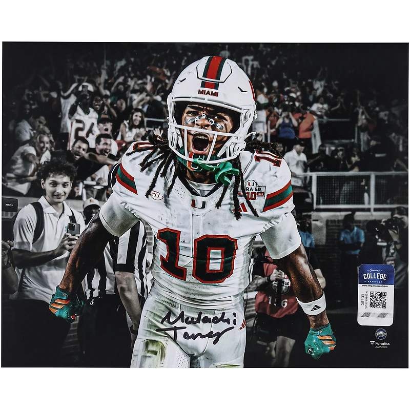 Malachi Toney Miami Hurricanes Autographed 8" x 10" Yelling Spotlight Photograph