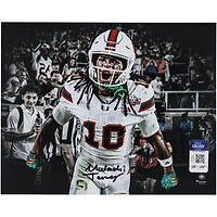 Malachi Toney Miami Hurricanes Autographed 8" x 10" Yelling Spotlight Photograph