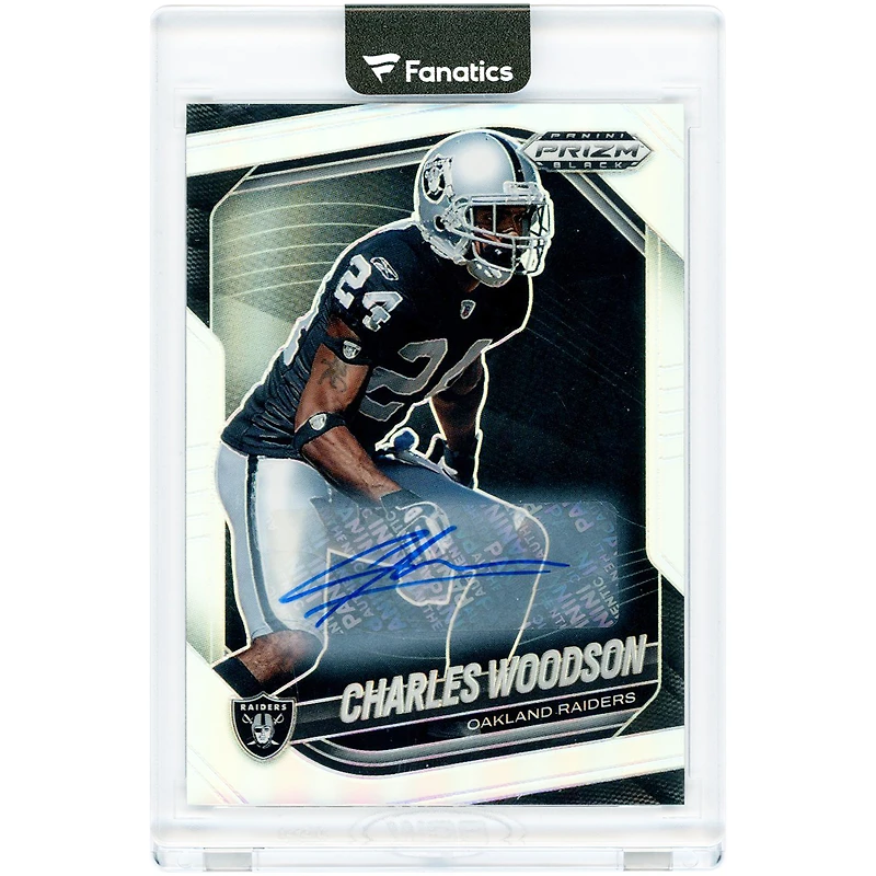 Charles Woodson Oakland Raiders Autographed 2025 Panini Prizm Black Silver Prizm #107 Card