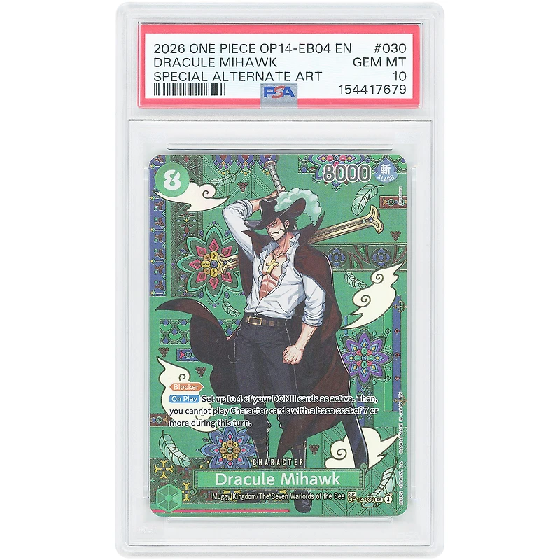 Dracule Mihawk 2026 One Piece The Azure Sea's Seven Special Alternate Art #030 PSA Authenticated 10 Card