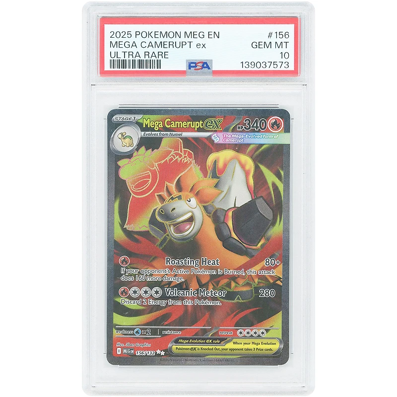 Mega Camerupt EX 2025 Pokemon Mega Evolution Ultra Rare #156 PSA Authenticated 10 Card