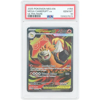 Mega Camerupt EX 2025 Pokemon Mega Evolution Ultra Rare #156 PSA Authenticated 10 Card
