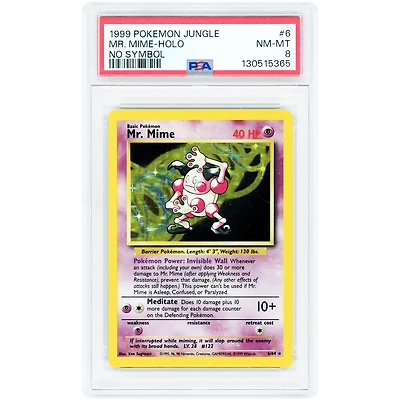 Mr. Mime 1999 Pokemon Jungle No Symbol Error Holo Rare #6 PSA Authenticated 8 Card