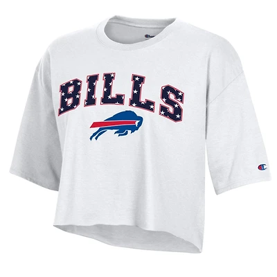 Women's Champion White Buffalo Bills Star Spangled Cropped T-Shirt