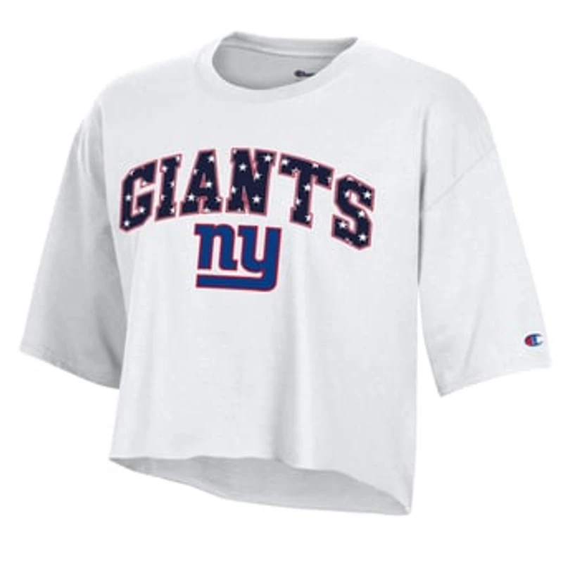 Women's Champion White New York Giants Star Spangled Cropped T-Shirt