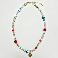 LUV AJ Toronto Blue Jays Pearl Bead Logo Necklace