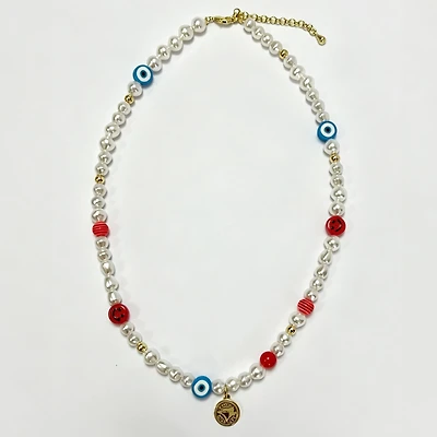LUV AJ Toronto Blue Jays Pearl Bead Logo Necklace