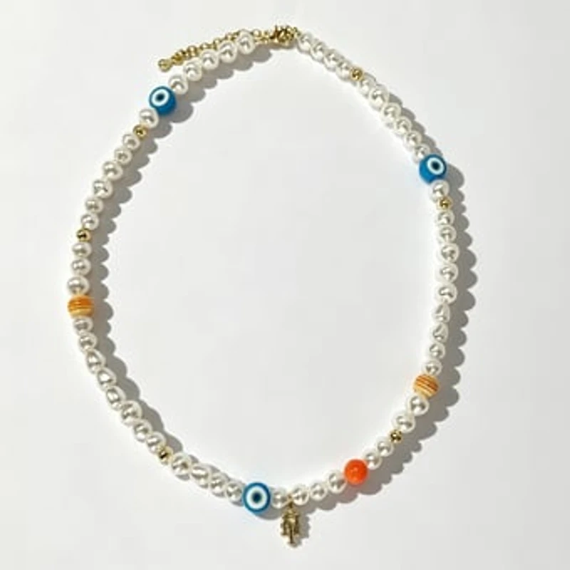 LUV AJ New York Mets Pearl Bead Logo Necklace
