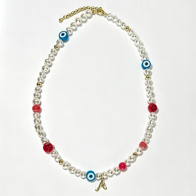 LUV AJ Atlanta Braves Pearl Bead Logo Necklace