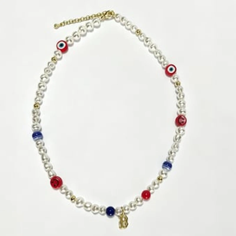 LUV AJ Boston Red Sox Pearl Bead Logo Necklace
