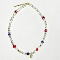 LUV AJ Boston Red Sox Pearl Bead Logo Necklace