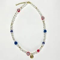 LUV AJ Chicago Cubs Pearl Bead Logo Necklace