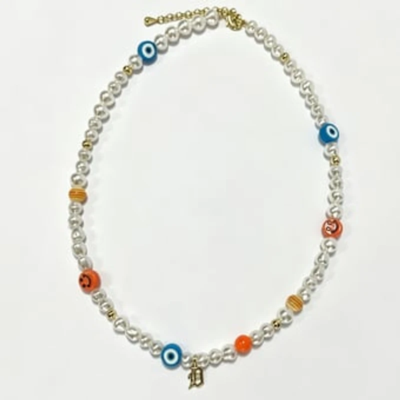 LUV AJ Detroit Tigers Pearl Bead Logo Necklace