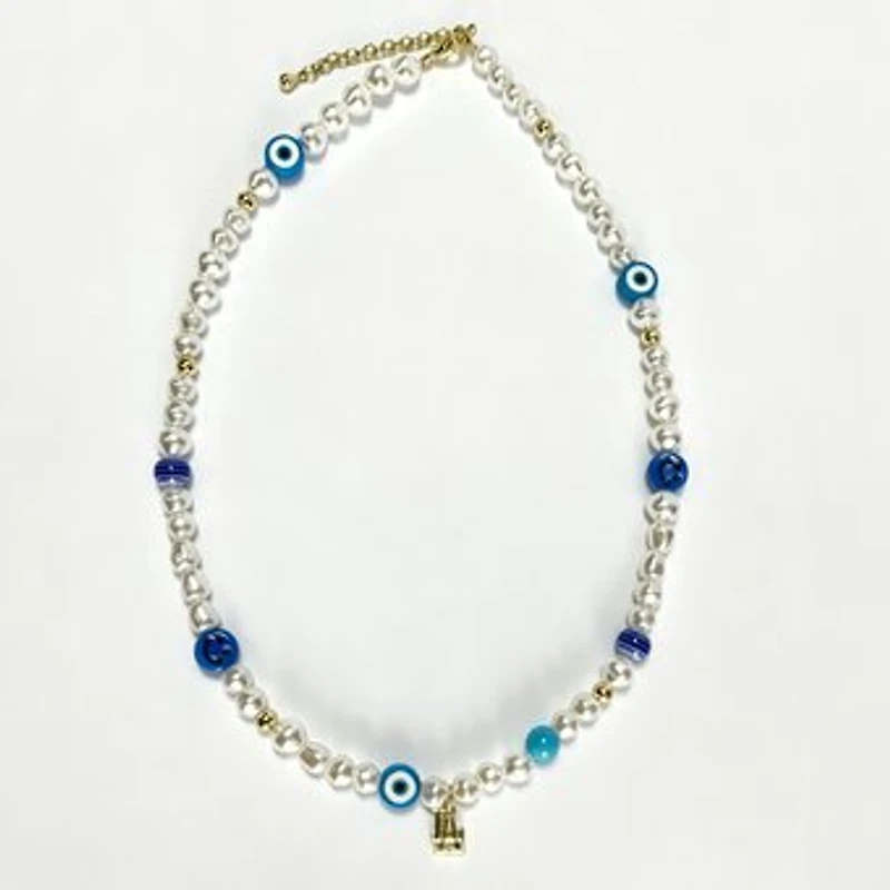 LUV AJ Los Angeles Dodgers Pearl Bead Logo Necklace