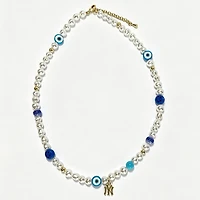 LUV AJ New York Yankees Pearl Bead Logo Necklace