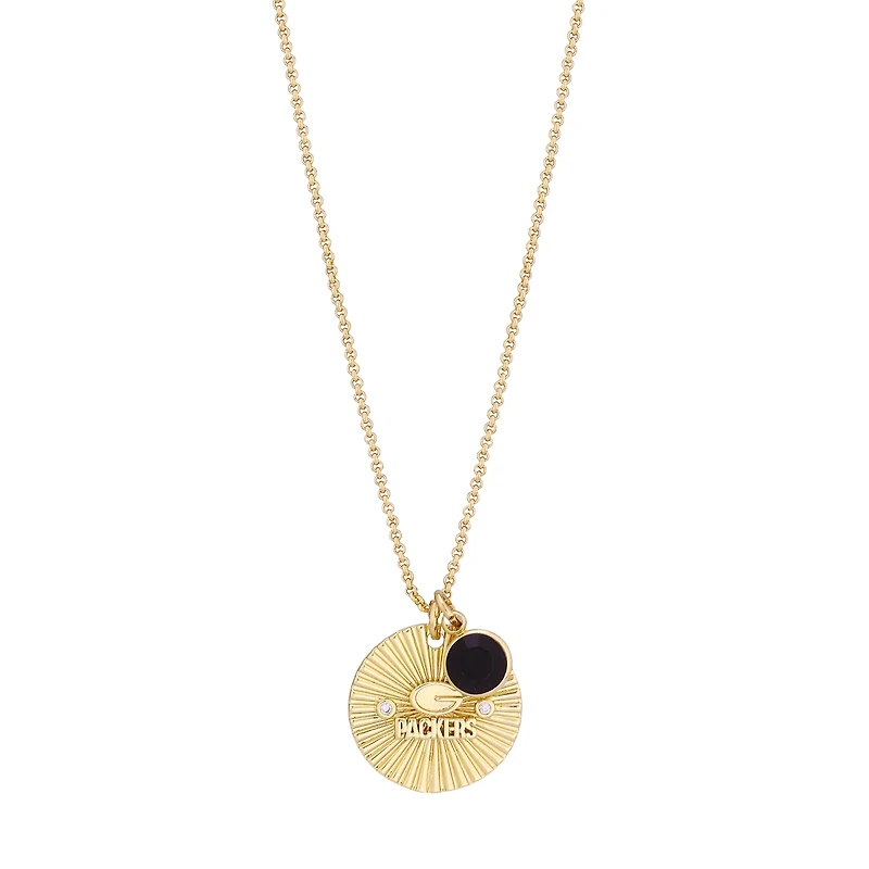 Women's LUV AJ Gold Green Bay Packers Spiral and Stone Charm Necklace