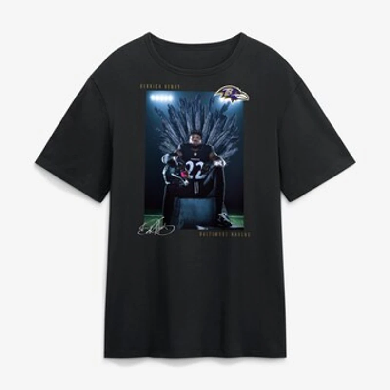 Men's Derrick Henry Black Baltimore Ravens Throne T-Shirt