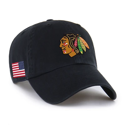 Unisex '47  Black Chicago Blackhawks Heritage Flag Clean Up Adjustable Hat