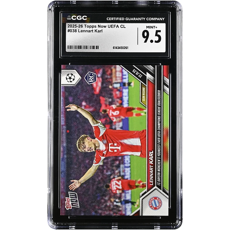 Lennart Karl Bayern Munich 2025-26 Topps Now UEFA CL FC Bayern Munchen's Youngest Ever UEFA Champions League Goalscorer #38 CGC Authenticated 9.5 Rookie Card