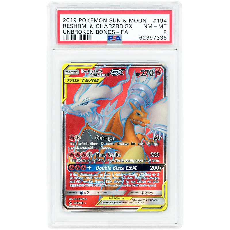 Reshiram & Charizard GX 2019 Pokemon Unbroken Bonds Ultra Rare #194 PSA Authenticated 8 Card