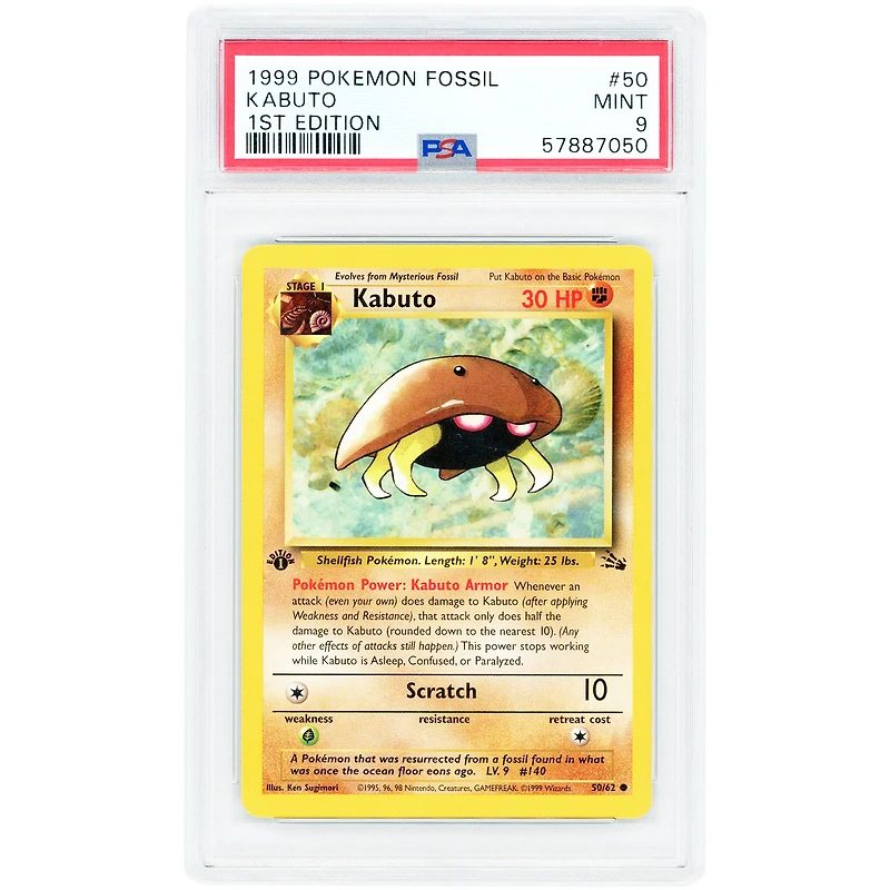 Kabuto 1999 Pokemon Fossil 1st Edition #50 PSA Authenticated 9 Card