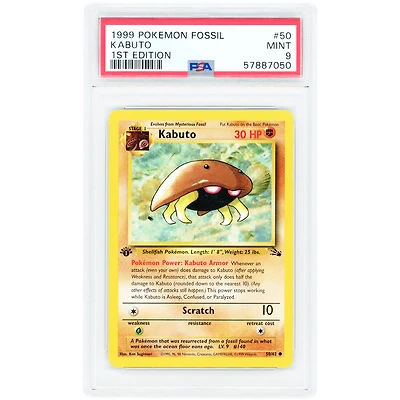 Kabuto 1999 Pokemon Fossil 1st Edition #50 PSA Authenticated 9 Card