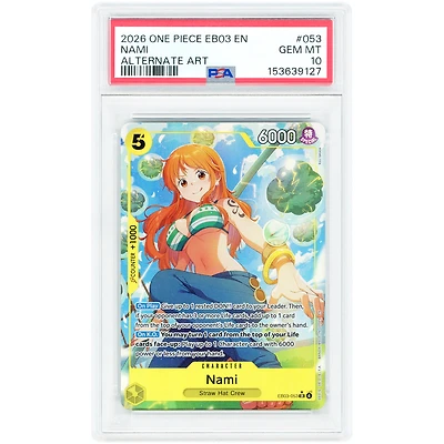 Nami 2026 One Piece EB03 Alternate Art #053 PSA Authenticated 10 Card