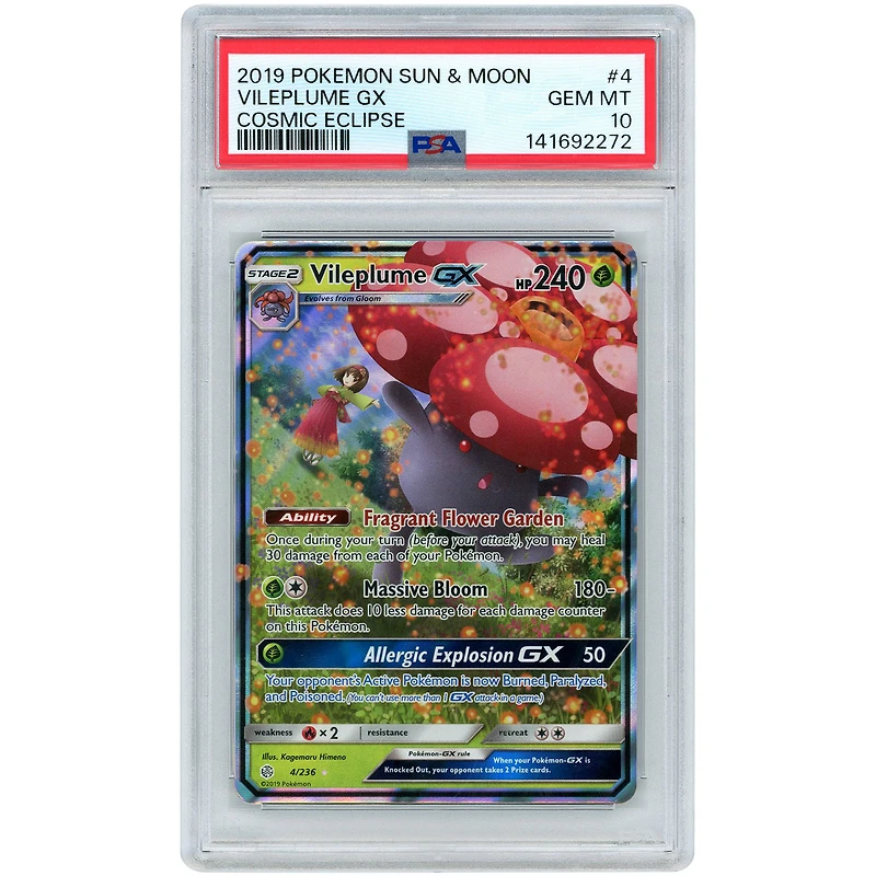 Vileplume GX 2019 Pokemon Cosmic Eclipse Ultra Rare #4 PSA Authenticated 10 Card