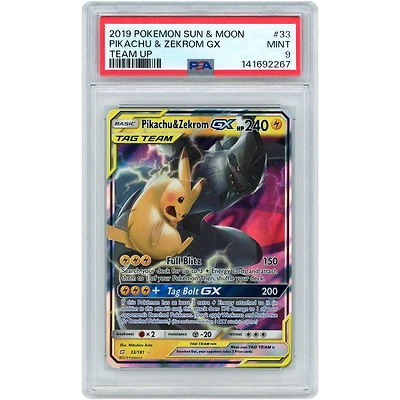 Pikachu & Zekrom GX 2019 Pokemon Team Up Ultra Rare #33 PSA Authenticated 9 Card