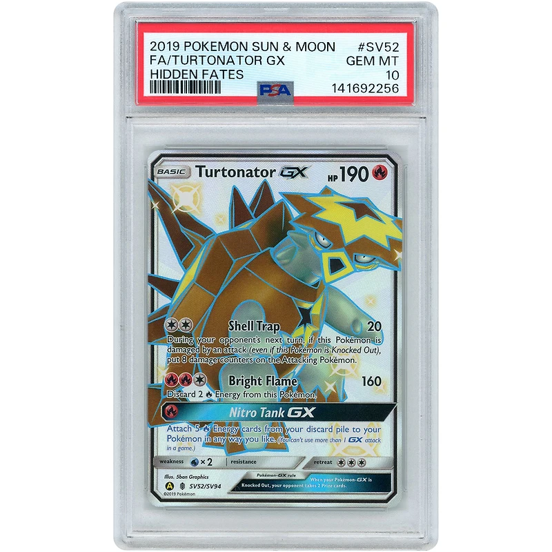 Turtonator GX 2019 Pokemon Hidden Fates Full Art Shiny Holo Rare #SV52 PSA Authenticated 10 Card