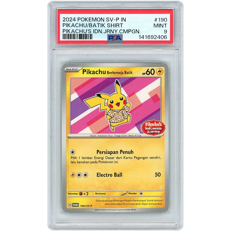 Indonesian Pikachu Berkemeja Batik 2024 Pokemon Scarlet & Violet Promo #190 PSA Authenticated 9 Card