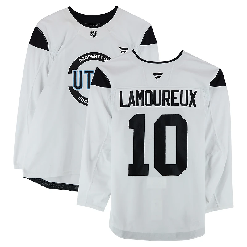 Maveric Lamoureux Utah Hockey Club Practice-Used #10 White Authentic Pro Jersey from the 2024-25 NHL Season