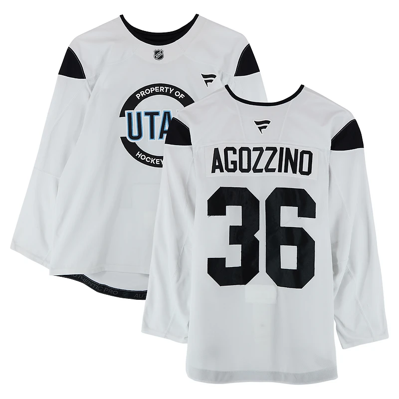 Andrew Agozzino Utah Hockey Club Practice-Used #36 White Authentic Pro Jersey from the 2024-25 NHL Season