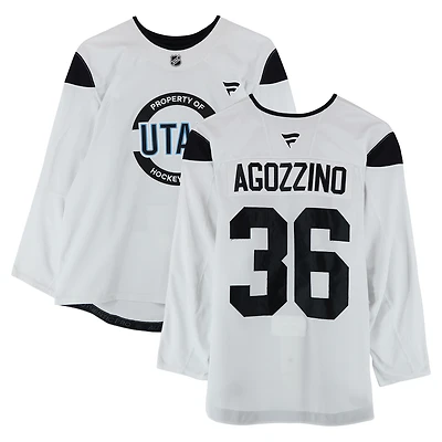 Andrew Agozzino Utah Hockey Club Practice-Used #36 White Authentic Pro Jersey from the 2024-25 NHL Season