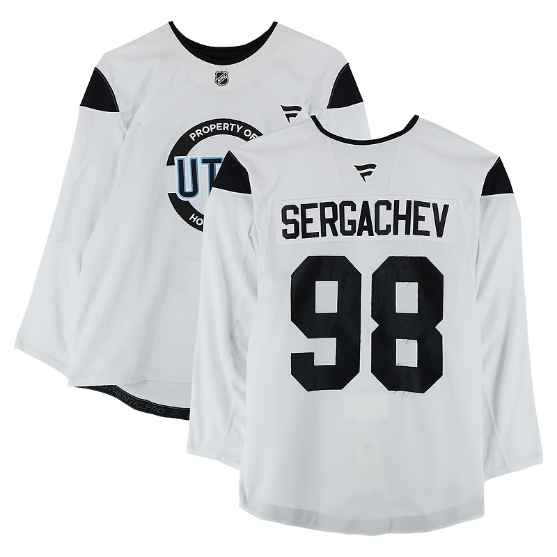 Mikhail Sergachev Utah Mammoth Practice-Used #98 White Jersey from the 2024-25 NHL Season