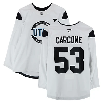 Michael Carcone Utah Hockey Club Practice-Used #53 White Authentic Pro Jersey from the 2024-25 NHL Season
