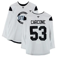 Michael Carcone Utah Hockey Club Practice-Used #53 White Authentic Pro Jersey from the 2024-25 NHL Season