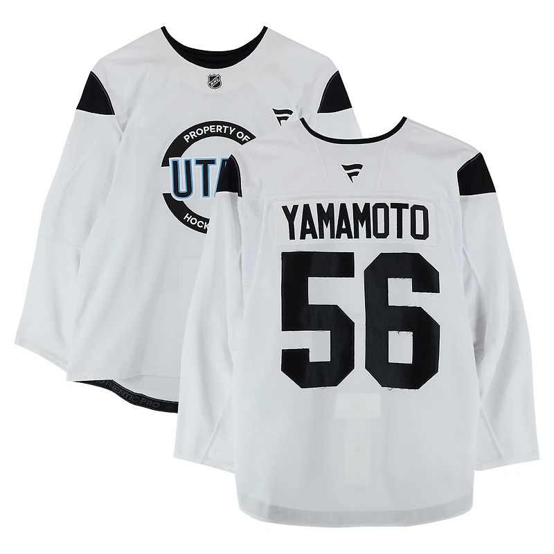 Kailer Yamamoto Utah Hockey Club Practice-Used #56 White Authentic Pro Jersey from the 2024-25 NHL Season