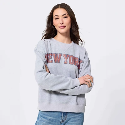 Women's Terez  Gray New York Knicks Marquee Crewneck Sweatshirt
