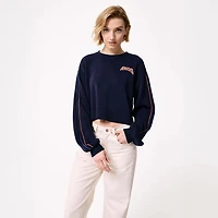 Women's Terez  Navy New York Knicks Piping Cropped Crewneck Sweatshirt