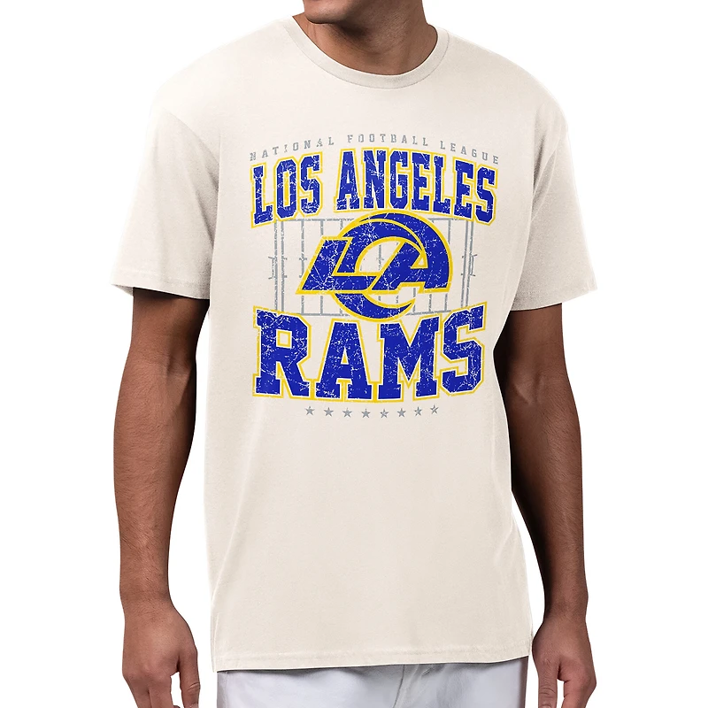 Men's Starter Cream Los Angeles Rams Distressed Field T-Shirt