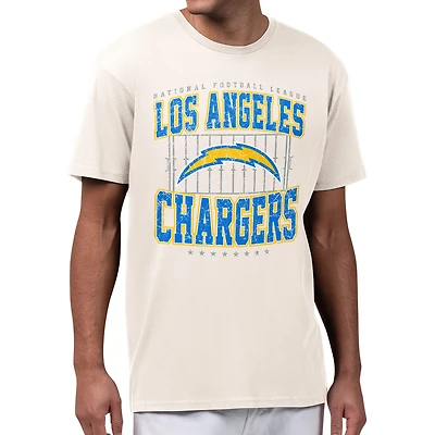 Men's Starter Cream Los Angeles Chargers Distressed Field T-Shirt