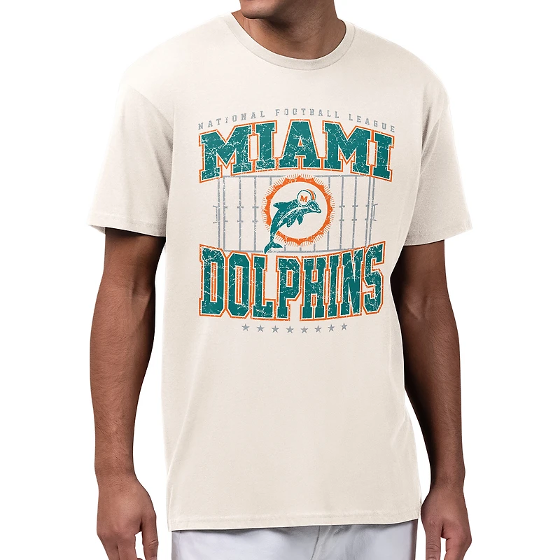Men's Starter Cream Miami Dolphins Distressed Field T-Shirt