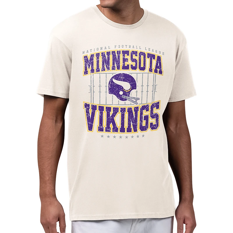 Men's Starter Cream Minnesota Vikings Distressed Field T-Shirt