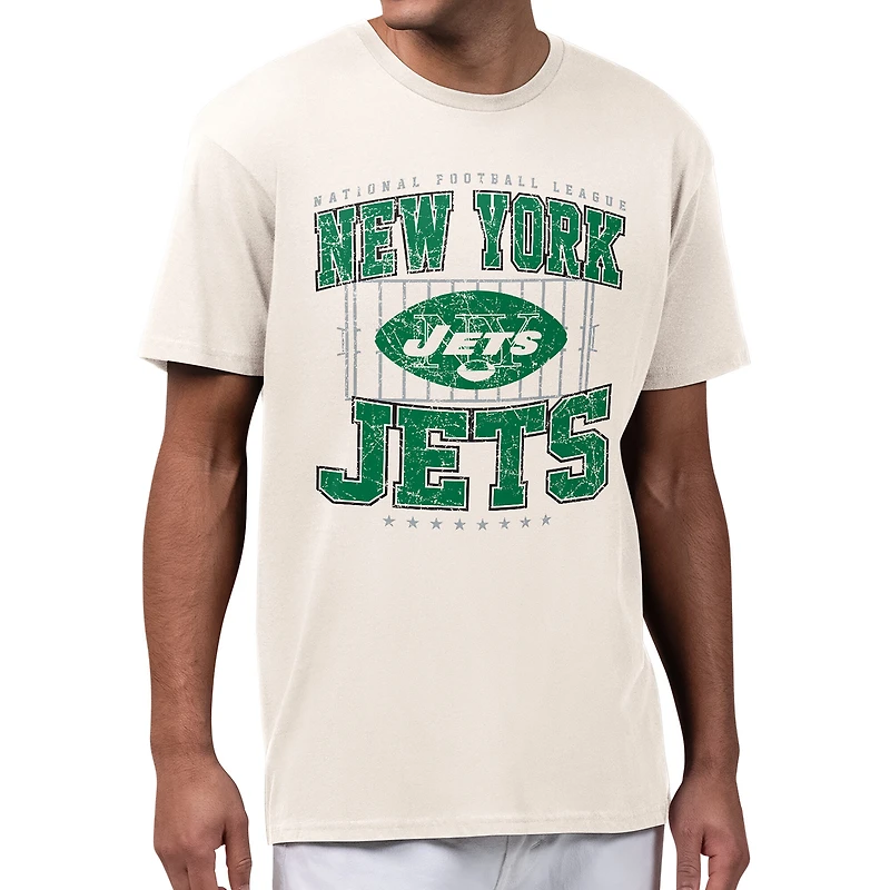 Men's Starter Cream New York Jets Distressed Field T-Shirt
