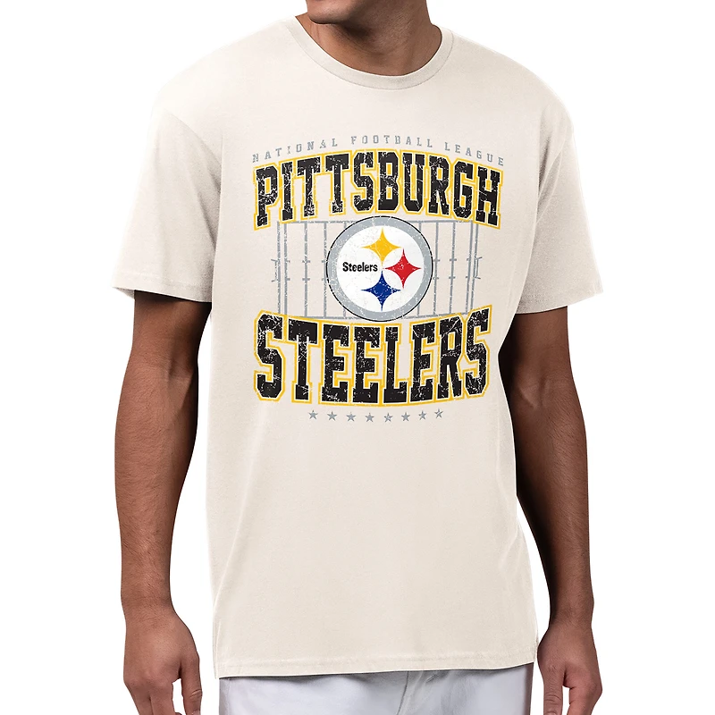 Men's Starter Cream Pittsburgh Steelers Distressed Field T-Shirt