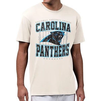 Men's Starter Cream Carolina Panthers Distressed Field T-Shirt