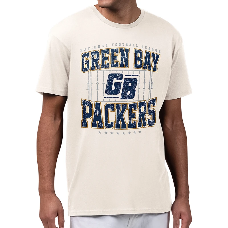 Men's Starter Cream Green Bay Packers Distressed Field T-Shirt